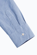 Camisa Azul Oxford Contraste Lunares Cuello Italiano Mujer