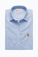 Camisa Azul Oxford España Cuello Italiano Mujer