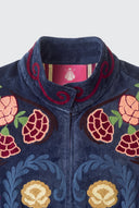 Chaleco Azul Terciopelo Bordado Flores  Mujer