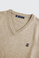 Jersey Cuello Pico Camel Algodón Hombre