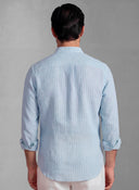 Camisa Cuello Mao Celeste Rayas Hombre