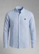 Camisa Cuello Mao Celeste Rayas Hombre