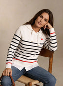 Sudadera Blanca  Rayas Azules Punto Mujer