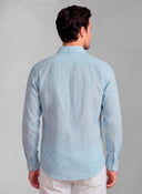 Camisa Celeste Raya Blanca Hombre
