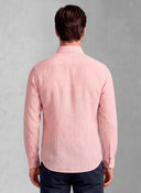 Camisa Rayas Rosas Lino Cuello Botón Hombre