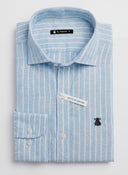Camisa Celeste Raya Blanca Hombre