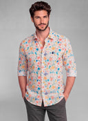 Camisa Blanca Flores Multicolor Hombre