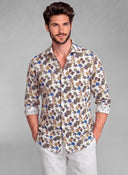 Camisa Flores Marrones Lino Hombre