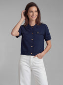 Women's Short Sleeve Blue Cardigan