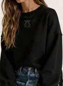 Sudadera Negra Flecos Mujer