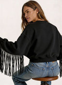 Sudadera Negra Flecos Mujer