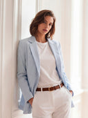 Americana Multi Rayas Celestes Sersuker Mujer