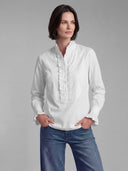 Camisa Blanca Pechera con Volante Puño Mujer