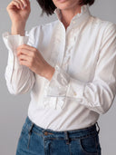 Camisa Blanca Pechera con Volante Puño Mujer