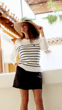 Jersey Blanco Punto Marinero Manga Larga Mujer