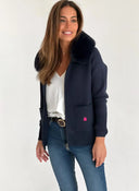 Chaqueta Azul Marino Cuello Pelo Desmontable Mujer