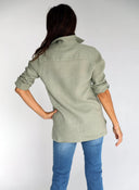 Camisola Bolsillos Kaki Lino Mujer