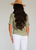 Camisa 100% Lino Verde Kaki Mujer