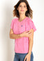 T-shirt Femme Rose Viscose Manches Doubles Volants