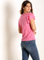 T-shirt Femme Rose Viscose Manches Doubles Volants