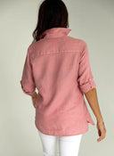 Camisola Bolsillos Lino Berenjena Mujer