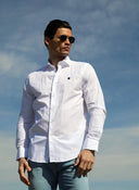 Camisa Popelín Blanca Cuello Italiano Hombre