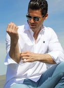 Camisa Popelín Blanca Cuello Italiano Hombre