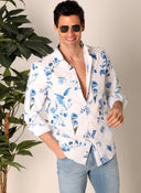 White Shirt Blue Flowers Man