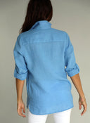 Camisola Bolsillos Lino Azul Añil Mujer