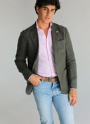 Americana Lino Verde Kaki Hombre