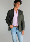 Americana Lino Verde Kaki Hombre