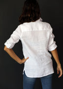 Camisola Blanca Bolsillos Lino Mujer
