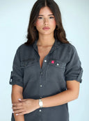 Vestido Gris Tencel Dos Bolsillos Mujer