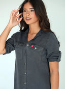 Vestido Gris Tencel Dos Bolsillos Mujer