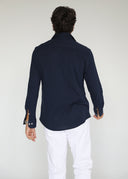 Camisa Azul Marino Piqué Hombre