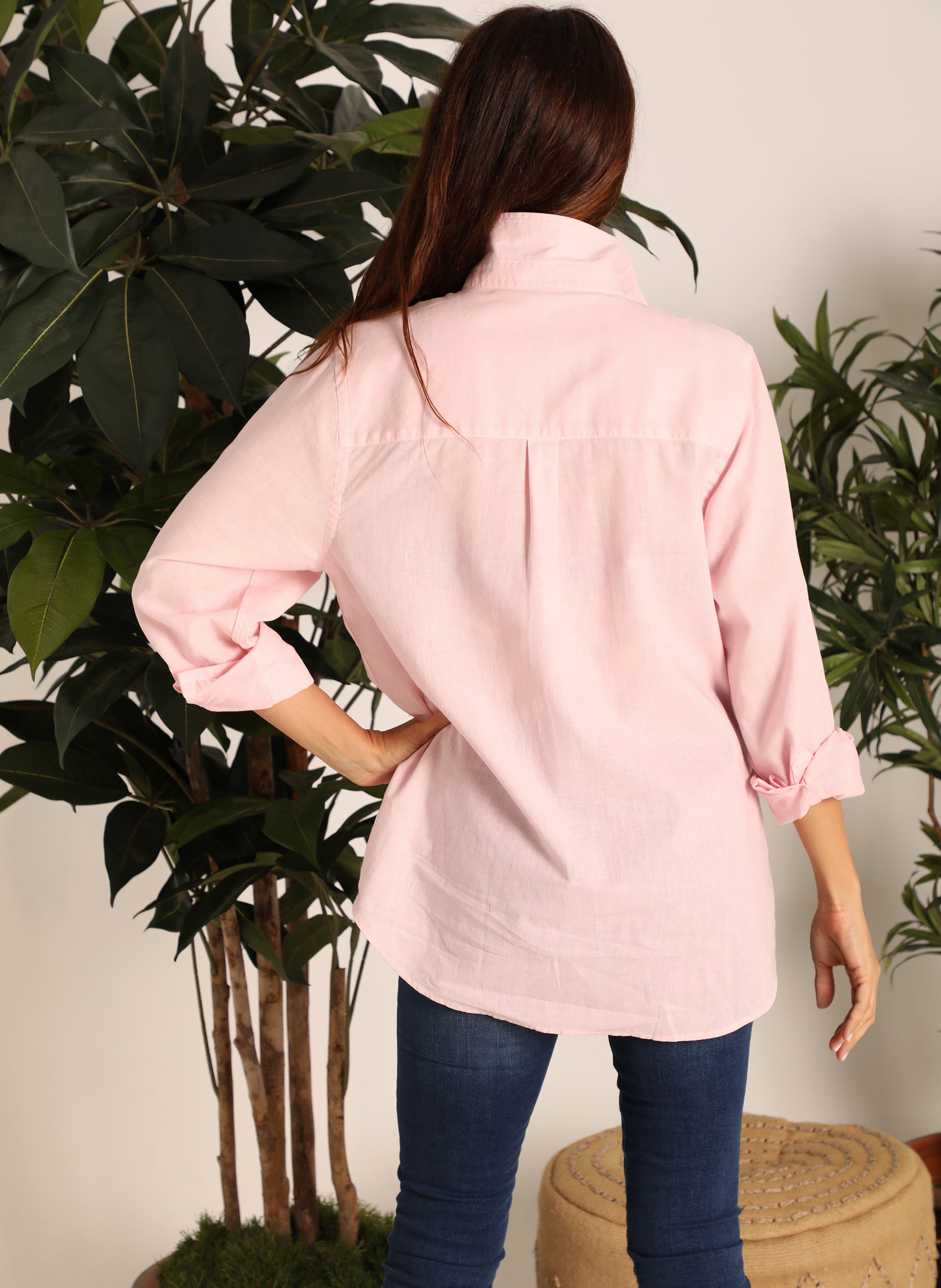 Chemise oversize en lin rose pâle pour femme