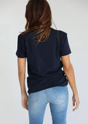 Camiseta Azul  capote rosa Mujer