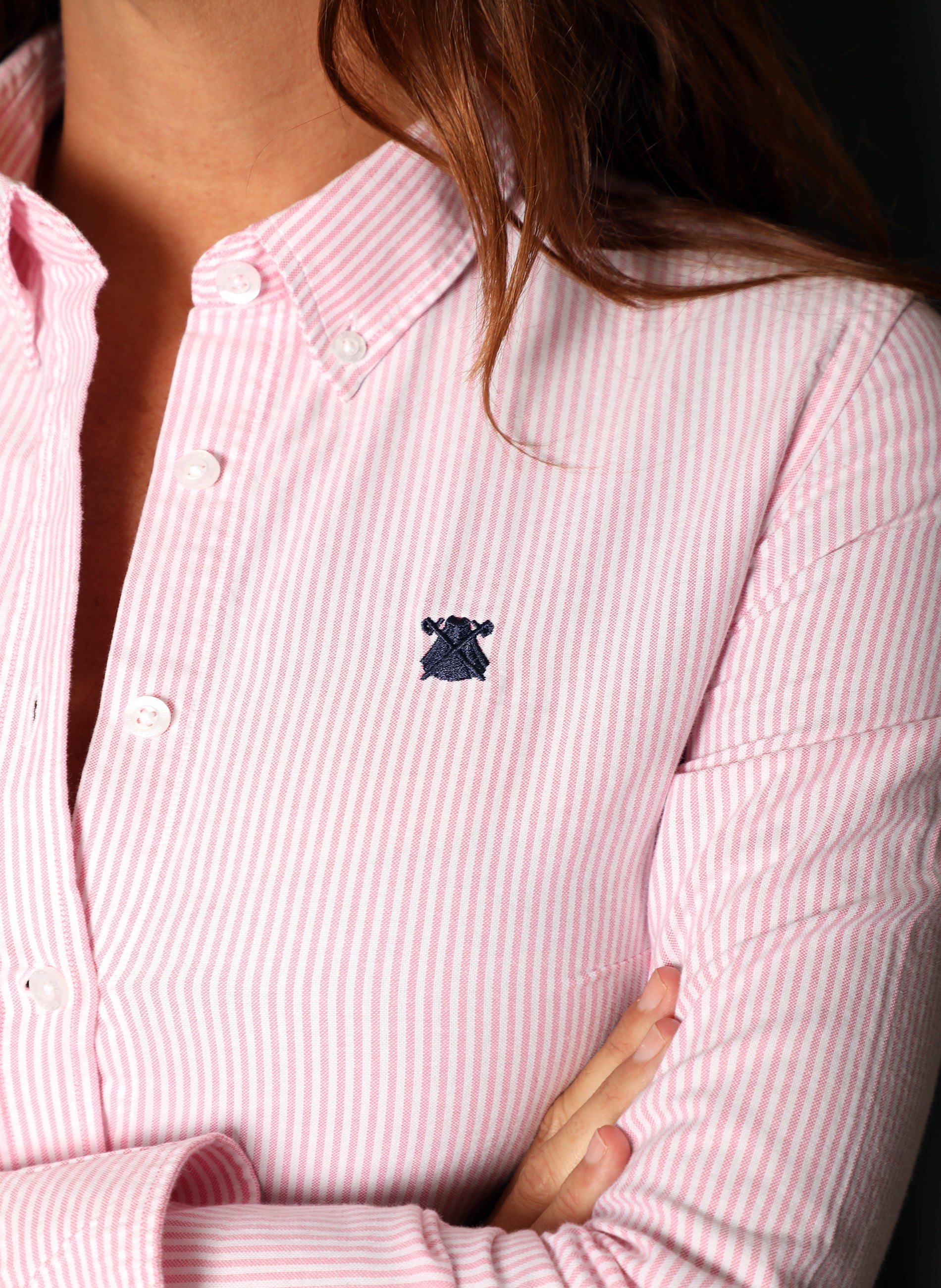 Women's Pink Striped Button Neck Shirt