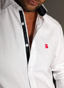 Camisa Hombre Blanca Oxford contraste Lunares