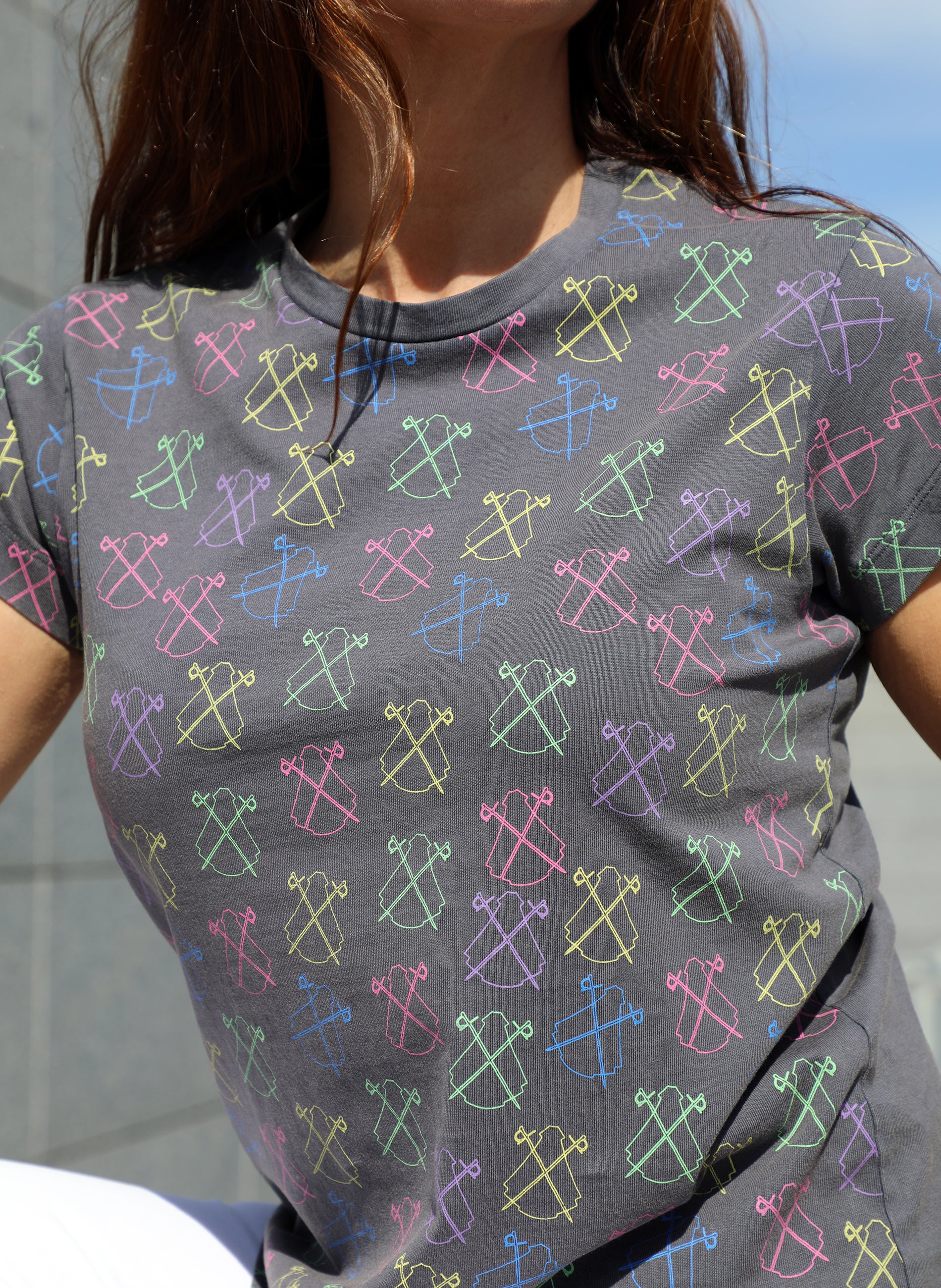 T-shirt Femme Gris Multilogos Fluor