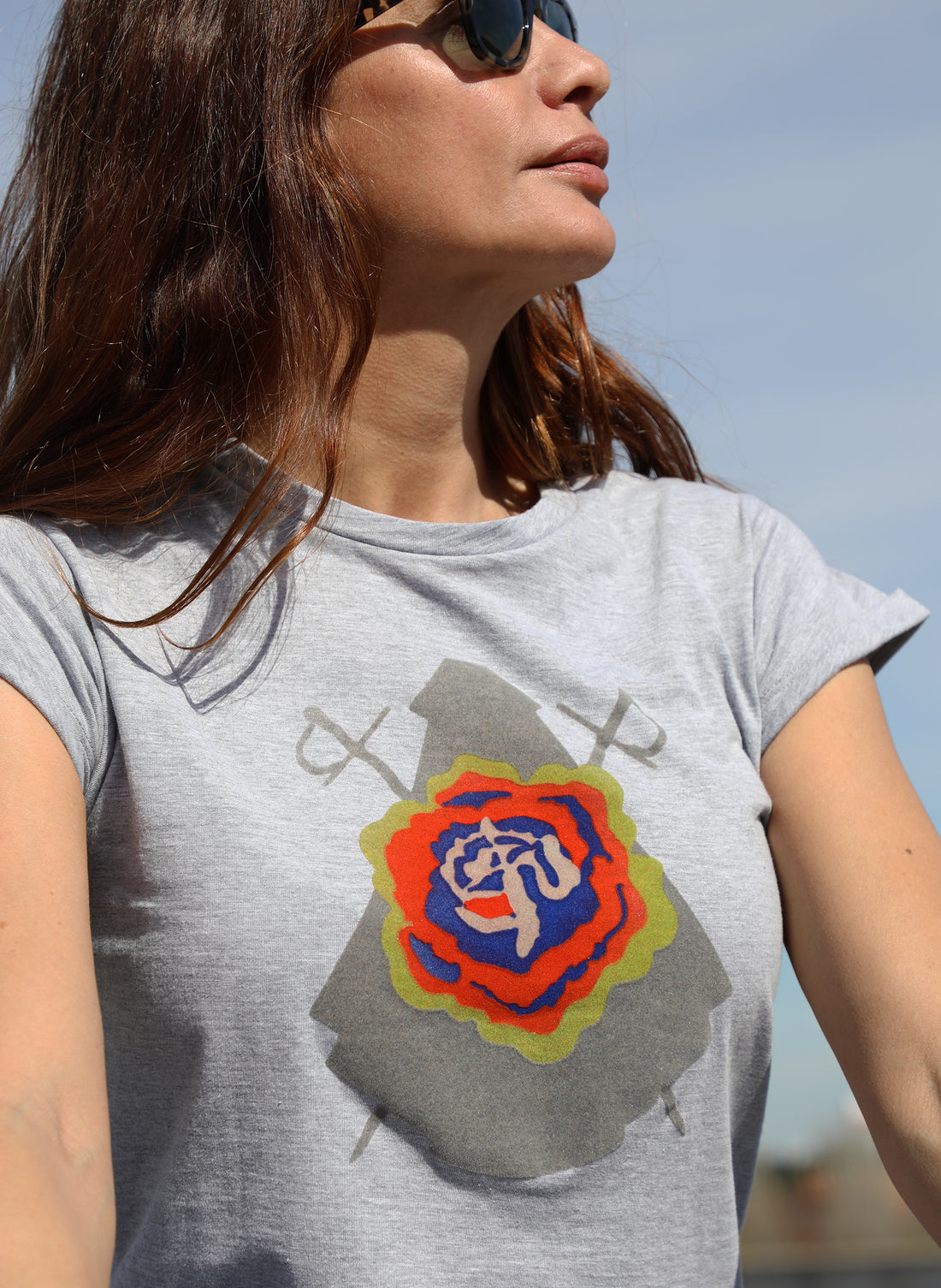 T-shirt Femme Gris Capote avec Oeillet