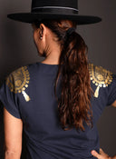 Camiseta Azul Hombreras Toreras Mujer