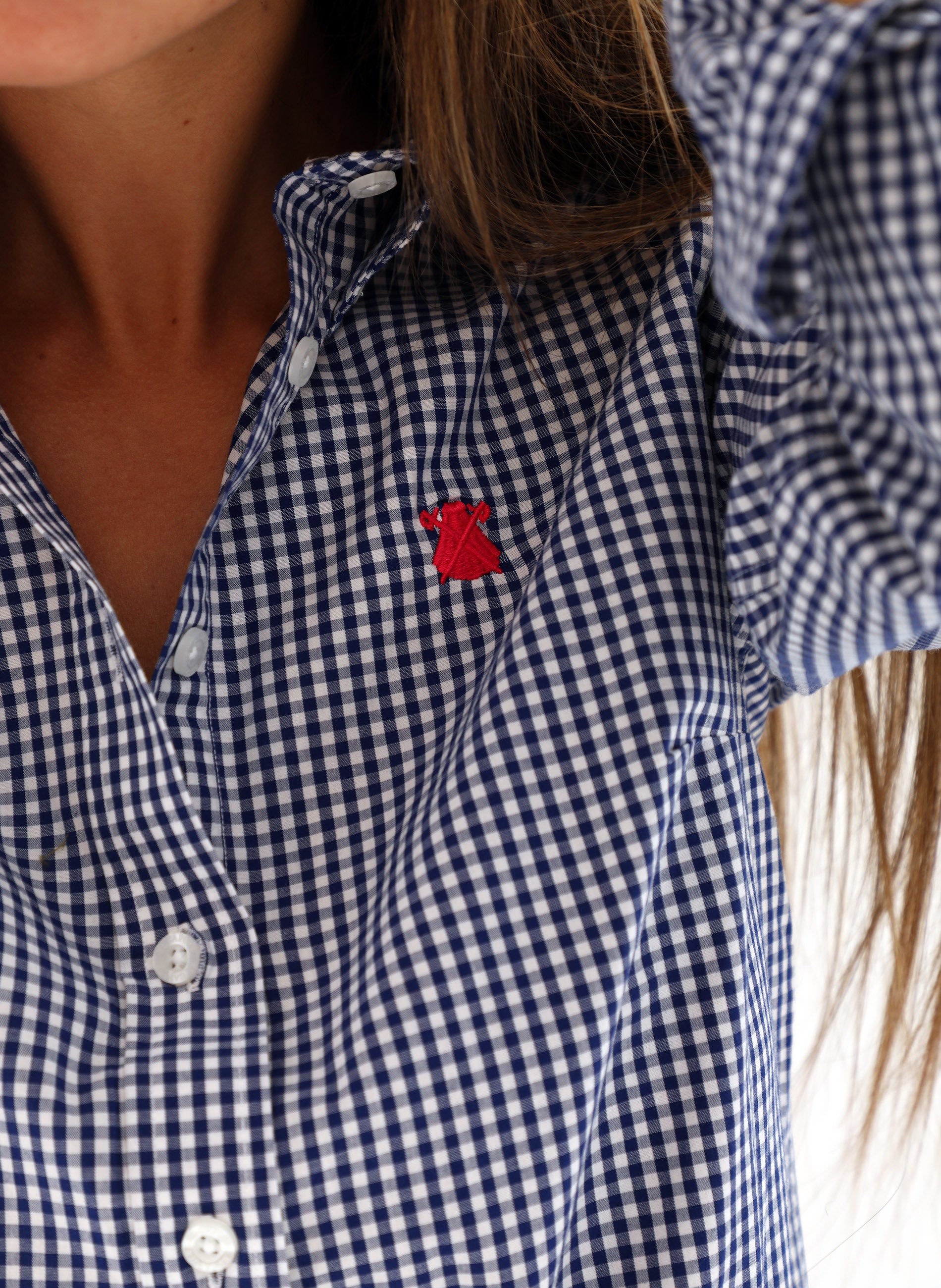 Women's Blue Vichy Button Collar Shirt