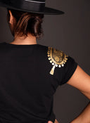 Camiseta Negra Hombreras Toreras Mujer