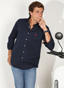 Camisa Azul Sarga Cuello Botón Hombre