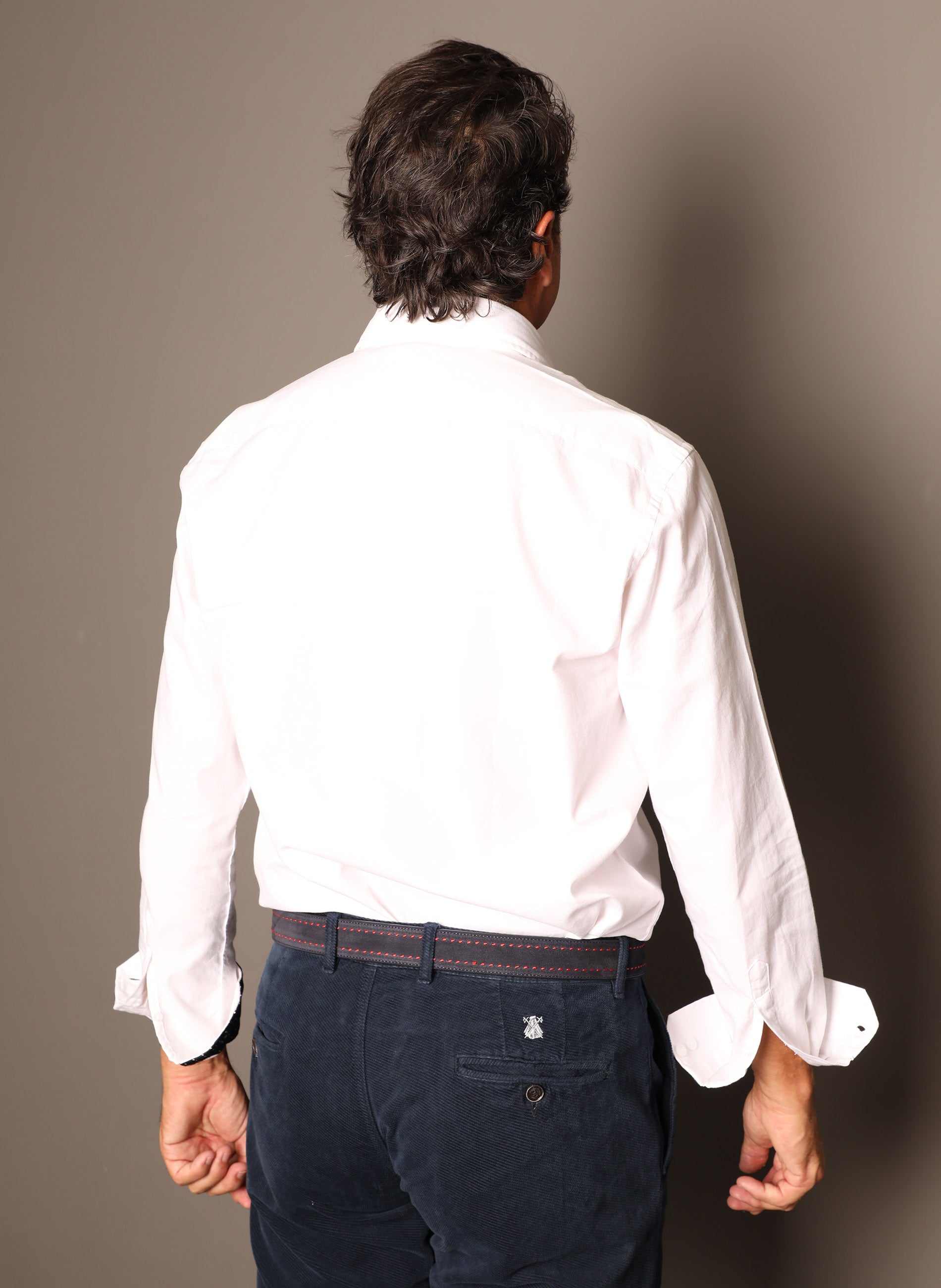 Camisa Hombre Blanca Oxford contraste Lunares