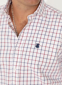 Camisa Blanca Cuadro Ventana Azul/Rojo Hombre