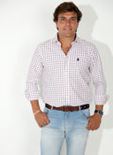 Camisa Blanca Cuadro Ventana Azul/Rojo Hombre
