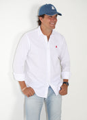 Camisa Sarga Blanca Cuello Italiano Hombre