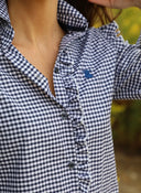 Camisa Cuadro Vichy Azul Volantes Mujer